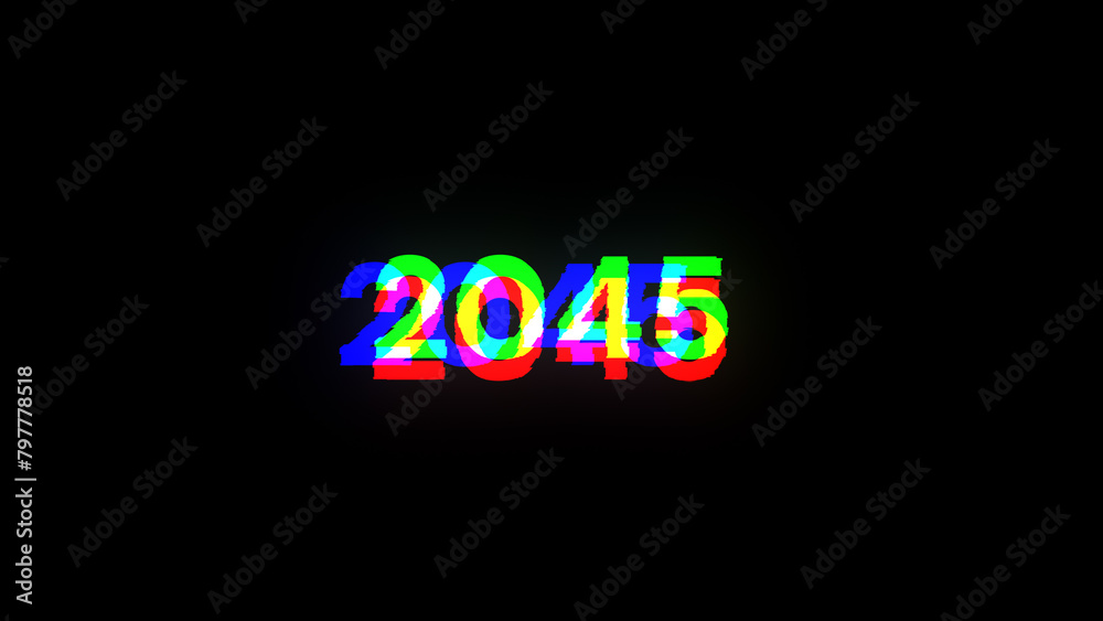3D rendering 2045 text with screen effects of technological glitches