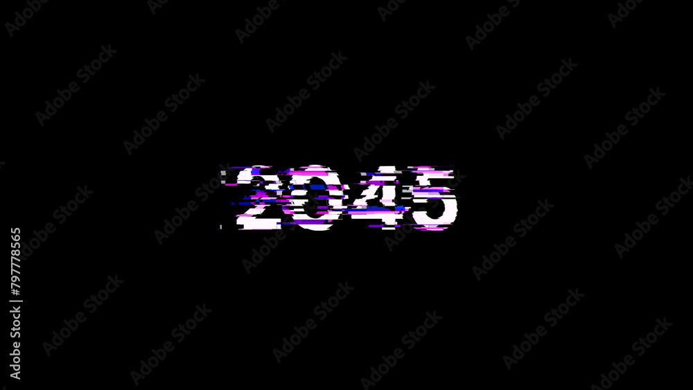 3D rendering 2045 text with screen effects of technological glitches 3D rendering 2045 text with screen effects of technological glitches