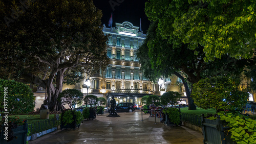 Hotel Hermitage in Monte Carlo night timelapse hyperlapse, Monaco. photo