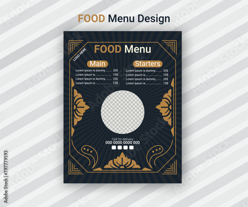 Creative one-page restaurant food menu vector illustration