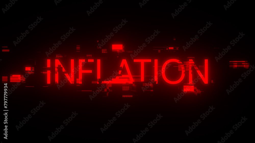 3D rendering inflation text with screen effects of technological glitches