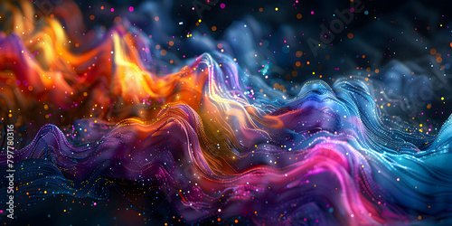 Abstract waves from particles and dots of energetic magic with the effect of glow and blur, Elegant Patterns Colorful Wallpaper, 