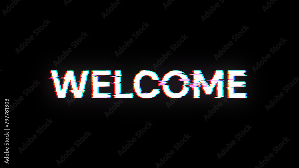 Fototapeta premium 3D rendering welcome text with screen effects of technological glitches