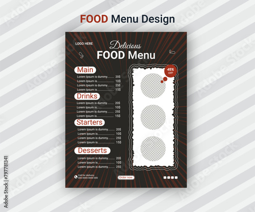 Creative one-page restaurant food menu vector illustration