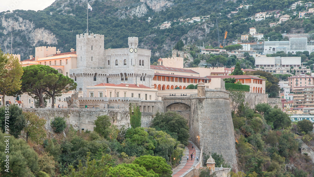 Obraz premium Prince's Palace of Monaco day to night timelapse with observation deck