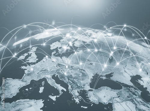Communication technology with global internet network connected in Europe. Telecommunication concept.