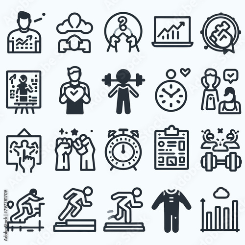 outline training icon set silhouette vector illustration white background