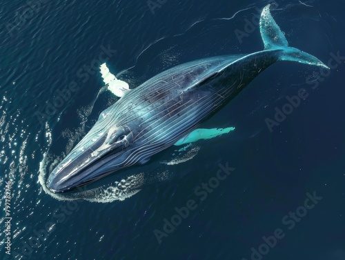 Aerial perspective of a humpback whale gliding through ocean waters.