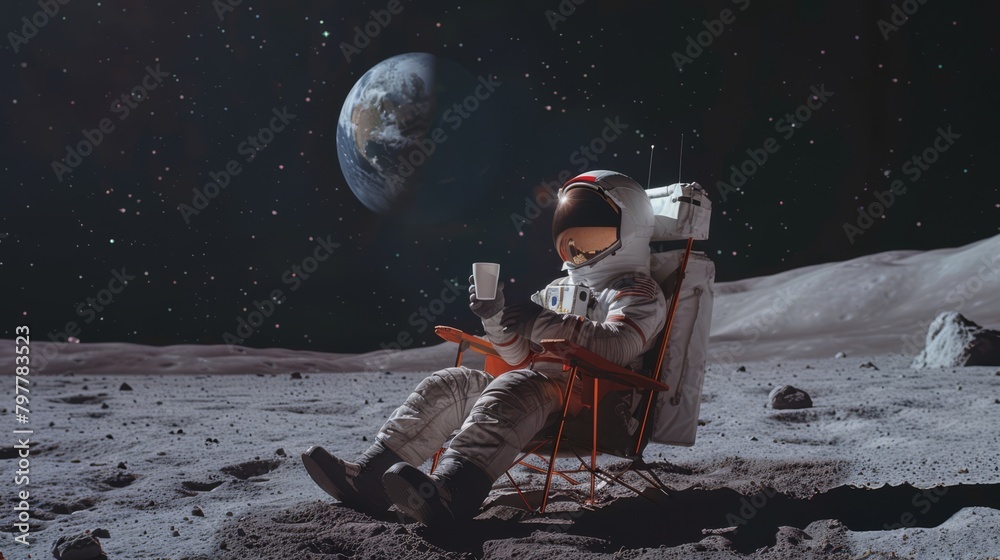 Professional photo of an astronaut sitting on a camping chair on the ...