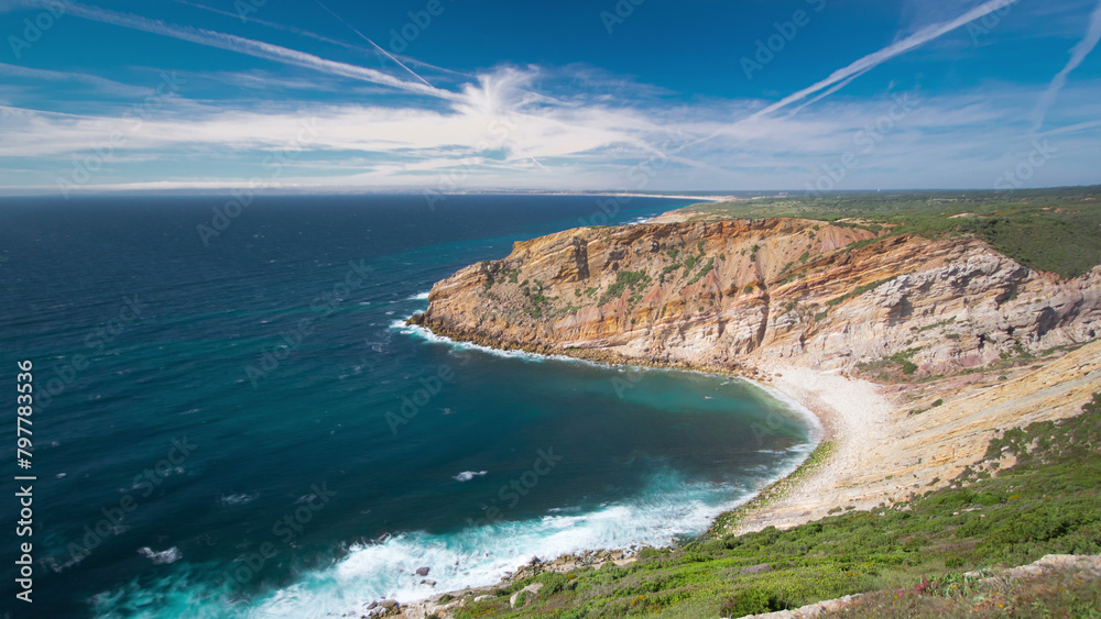 View of the beautiful coastline near Cape Espichel, Sesimbra, Portugal timelapse
