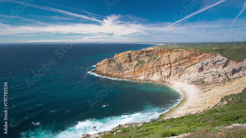 View of the beautiful coastline near Cape Espichel, Sesimbra, Portugal timelapse photo