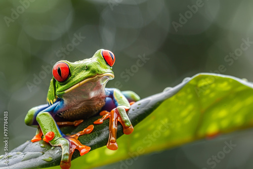 Adult red-eyed tree frogs are bright green with many other colors mixed in