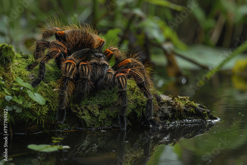 Blue Tarantula with Orange Markings Captured in Natural Lighting photo