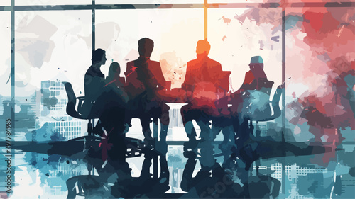 Besprechung Business Meeting Silhouette Büro Tisch Firma Unternehmen Menschen Vektor
