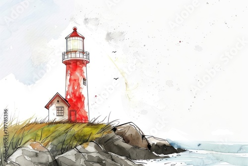 Lighthouse in style pen architecture building beacon.