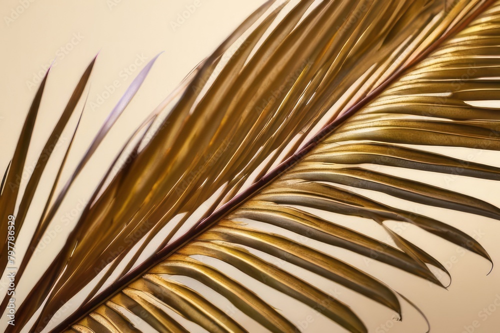 Obraz premium Chic and Stylish: Sophisticated golden palm leaves on a creamy textured background, a symbol of timeless elegance.