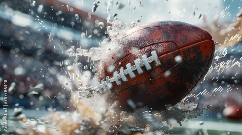 A football is in the air and is surrounded by water