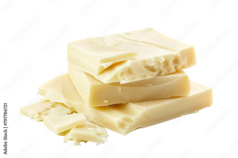 Three pieces of white chocolate stacked on top of each other