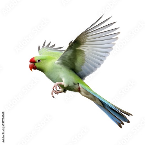 Yellow Indian Ringneck Parakeet Flying Solo isolated