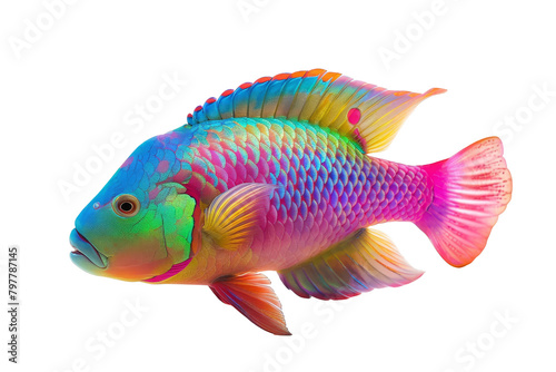 Vibrant Parrotfish Isolated on White Background