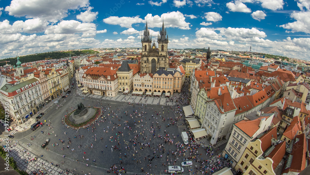 Fototapeta premium Old Town Square timelapse in Prague, Czech Republic. It is the most well know city square Staromestka nameste .