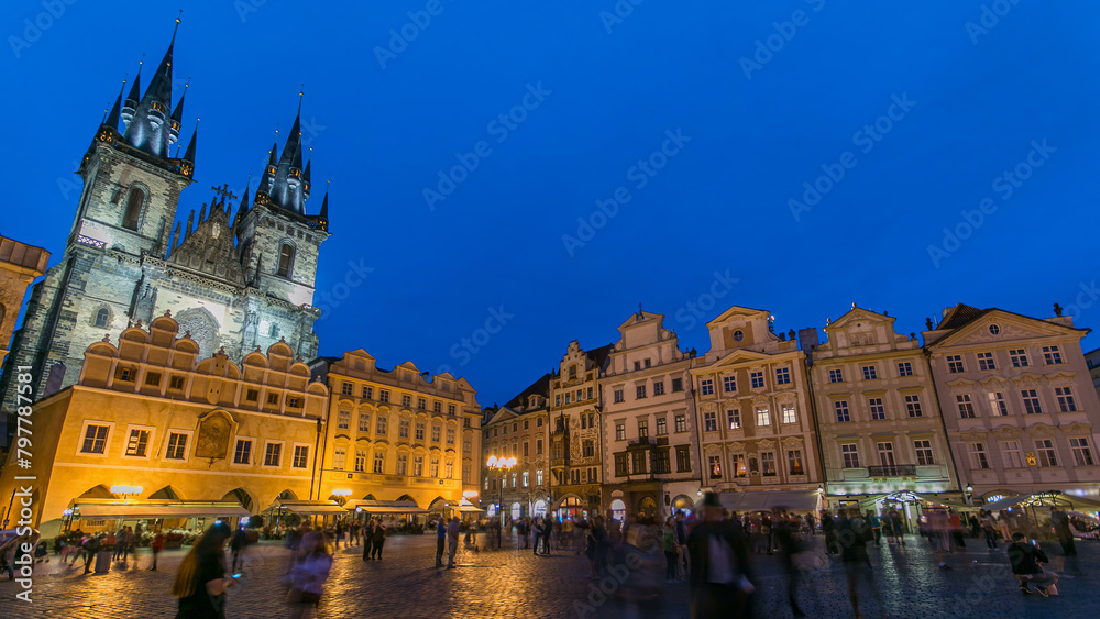 Night time illuminations of the magical Old Town Square timelapse in Prague