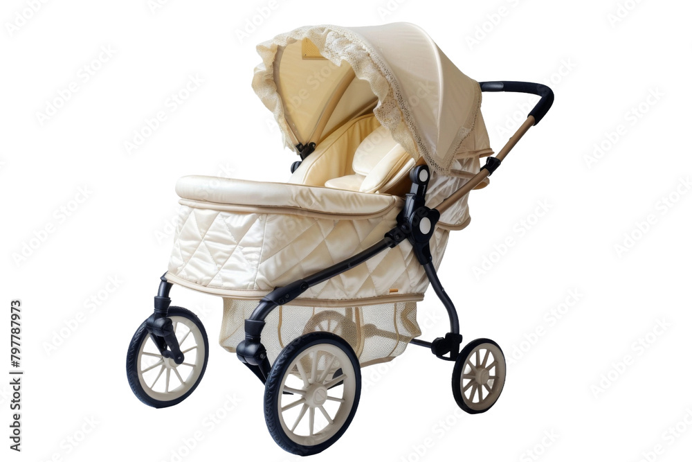Baby Stroller with Unfolded Canopy On Transparent Background.