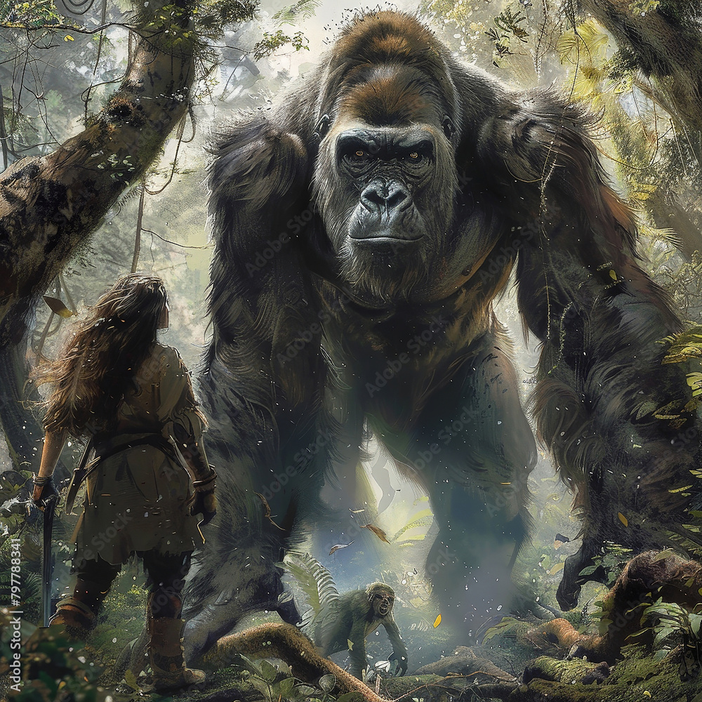 The giant gorilla in the forest, the monkey in the forest