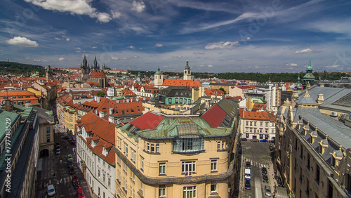 View from the height Powder Tower in Prague timelapse. Historical and cultural monument photo