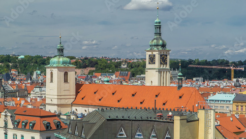 View from the height Powder Tower in Prague timelapse. Historical and cultural monument photo