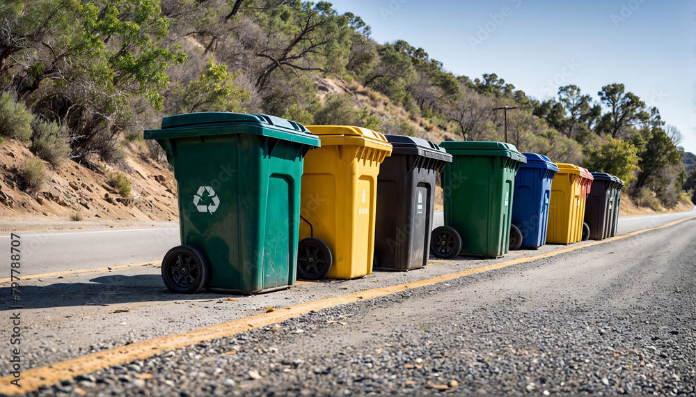 Large plastic bins with separate waste. Generative AI Large plastic bins with separate waste. Generative AI