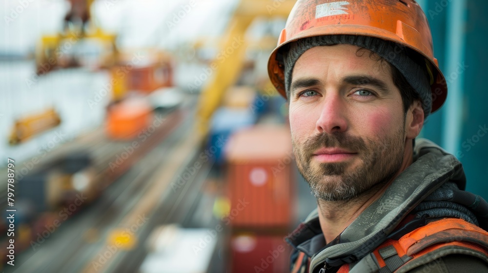A man in an orange safety hat and jacket is smiling A man in an orange safety hat and jacket is smiling
