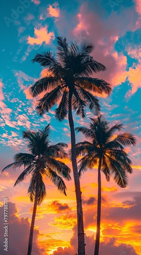 palm trees in front of a colorful sky © Bogdan