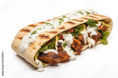 Kebab on white background. Fast kebab food. Sale of kebabs. Image for graphic designer. Image for flyers. Job offer.