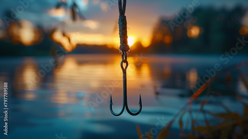 Closeup of a fishing hook.