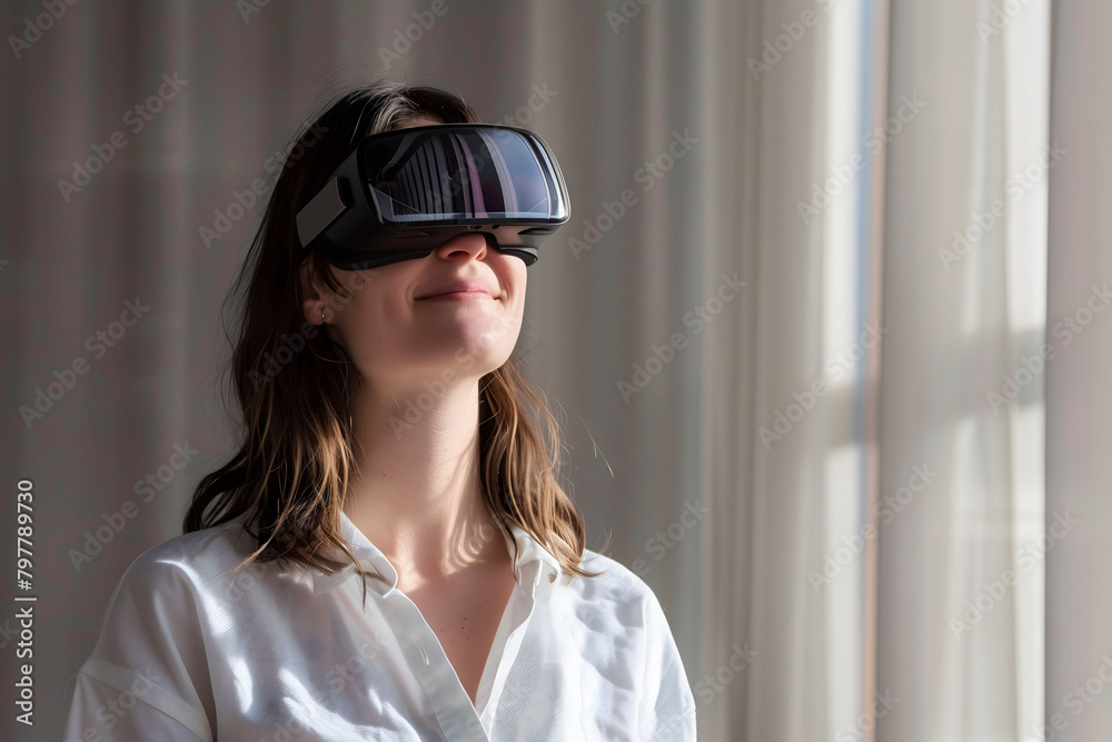Young woman using virtual reality headset Young woman using virtual reality headset