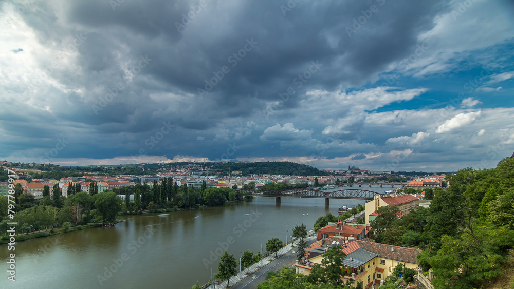 Obraz premium View of Prague timelapse from the observation deck of Visegrad. Prague. Czech Republic.