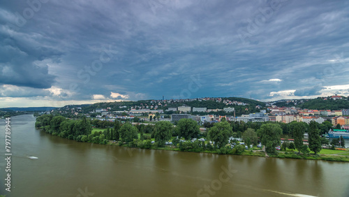 View of Prague timelapse from the observation deck of Visegrad. Prague. Czech Republic.