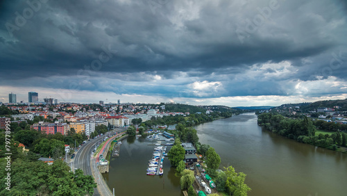 View of Prague timelapse from the observation deck of Visegrad. Prague. Czech Republic.