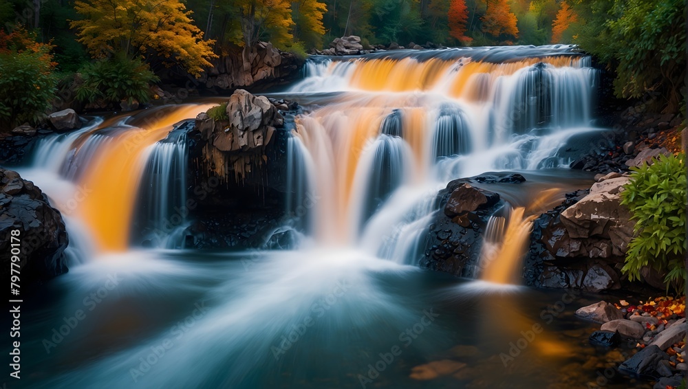 Fototapeta premium The vivid spectacle of a waterfall ablaze with a kaleidoscope of colors ai_generated