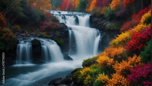 The vivid spectacle of a waterfall ablaze with a kaleidoscope of colors ai_generated