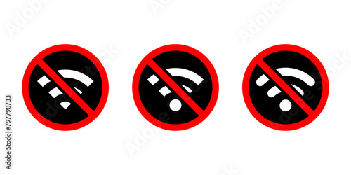 No wifi sign area icon. Wireless fidelity network with prohibition symbol