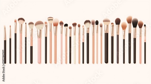 Collection of trendy makeup brushes and tools in a chic, minimalist vector style.
