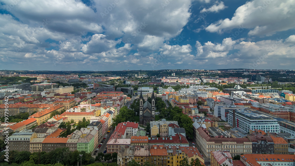 Panoramic view of Prague timelapse from the top of the Vitkov Memorial, Czech Republic