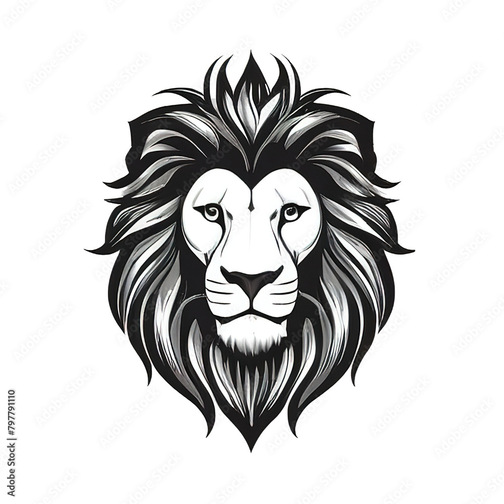 lion face  logo black and white vector illustration.  Isolate background