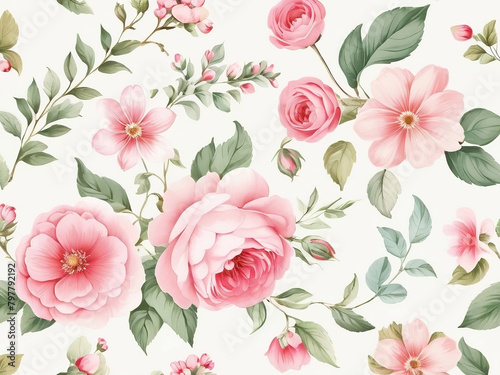 Collection Seamless Pattern. watercolor style. Light pink rose. Illustration