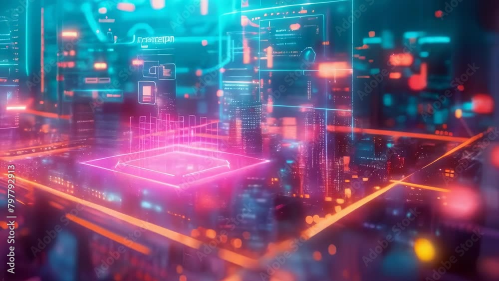 A vibrant 3D animation of electronic components pulses with life ...