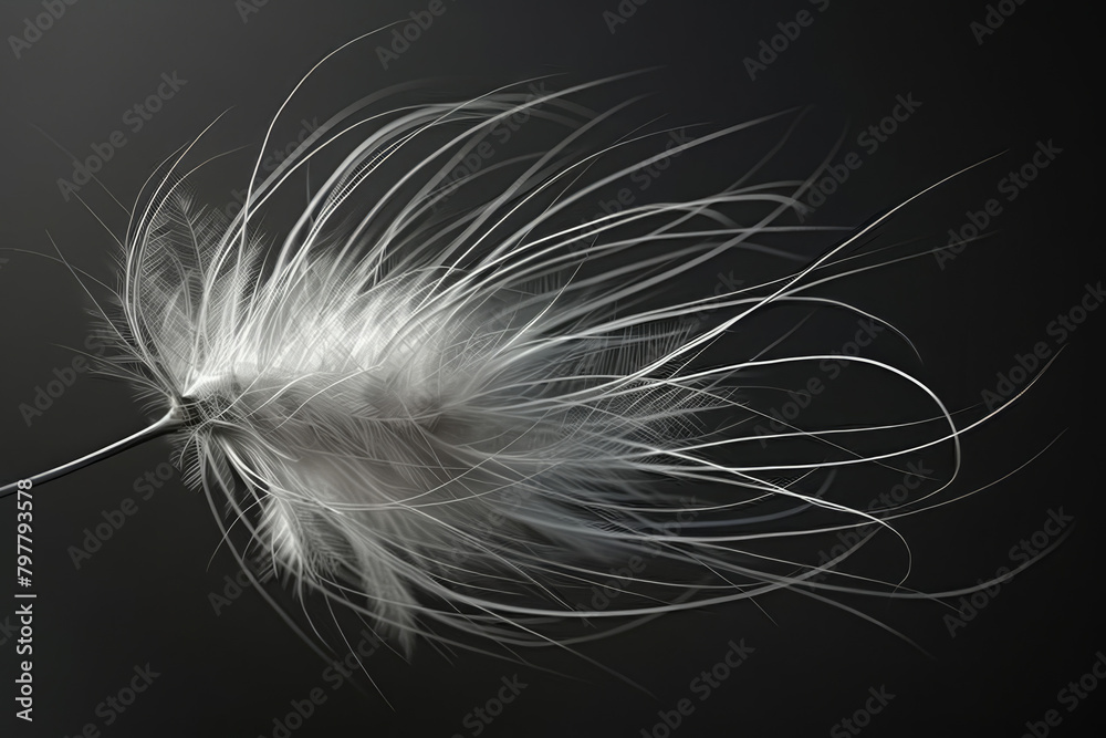 Fototapeta premium A feathery white object with a black background