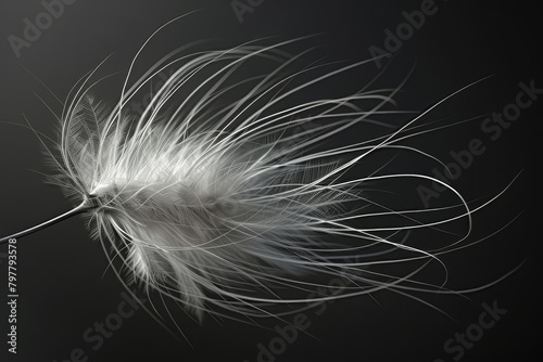 A feathery white object with a black background