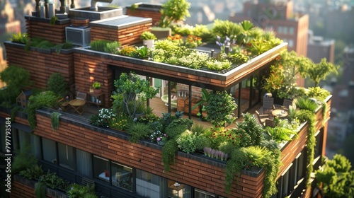 A building with a green roof and a balcony